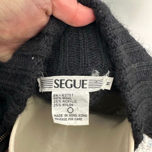 SEGUE Unisex Vintage 80s Wool Blend Abstract Button Down Duster Cardigan Sweater - Picture 4 of 12